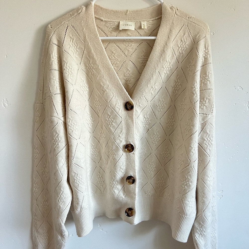 Cyrus Pointelle Knit Button Cardigan XL